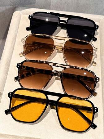 3/4pcs Women Plastic Aviator Advanced Sense Unique Double Beam Design Multicolor Hot Girl Style Fashion Glasses For Family Outings Tropical Beach Vacay Daily Life Appointment Outfits Accessories