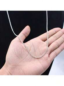 Men's Stainless Steel Necklace Chain 60cm 2.5mm 925 Silver Plated - Bạc - Xem 3