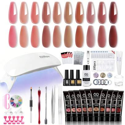Bộ dụng cụ tự làm nối móng - Bộ 10 màu gel, bao gồm khuôn, sơn lót và bộ dụng cụ đầy đủ | Bộ khởi đầu thân thiện với người mới bắt đầu, tạo bộ móng chuyên nghiệp tại nhà, hộp quà nghệ thuật làm móng năm 2025