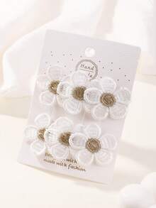 2pcs Solid Color Flower Hairclips, Cute Versatile Hair Accessories For Back To School Season And All Year Round - Multicolor - View 6