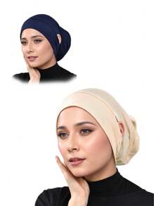 1pc Solid Color Moisture-Wicking Cotton Under-Cap With Ear Holes, High Quality Silky Fabric Soft Beanie Cap
