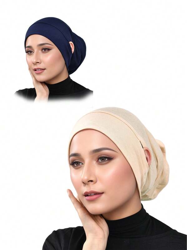 1pc Solid Color Moisture-Wicking Cotton Under-Cap With Ear Holes, High Quality Silky Fabric Soft Beanie Cap