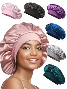 1pc Silk Bonnet For Sleeping Women Double Layer Satin Lined Hair Bonnets For Sleeping Soft Elastic Band Silk Sleep Cap For Curly Hair