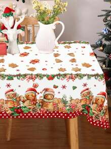 1pc, Gingerbread Man Christmas Plastic Tablecloth Table Cover, 130*220cm Disposable Watercolor Christmas Tablecloth For Christmas Party Kitchen Dining Table Decor, Christmas Decorations For Home 2024 Happy New Year 2025 Table Cloth,Christmas