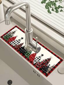 1 件 14*38 厘米圣诞厨房硅藻土垫，带圣诞树圣诞老人雪人姜饼人图案，水龙头吸水垫，浴室水龙头防溅垫，防潮防滑水龙头垫，厨房台面配件，2024 年家居圣诞装饰品