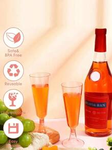 5pcs Pink Plastic Champagne Flutes, 5oz_150ml-160ml Clear Plastic Reusable Toasting Glasses, Tumblers, Cocktail Cups, Great For Weddings, Anniversaries, Garden, BBQ, Parties