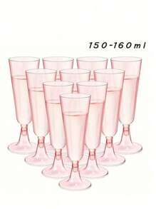 5pcs Pink Plastic Champagne Flutes, 5oz_150ml-160ml Clear Plastic Reusable Toasting Glasses, Tumblers, Cocktail Cups, Great For Weddings, Anniversaries, Garden, BBQ, Parties