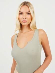 brave soul Notch Neck Vest Bodysuit - Light Sage - View 3
