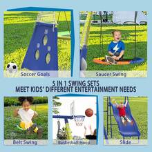 Swing Sets For Backyard, Heavy-Duty Swing And Slide Set, 440lbs 5 In 1 Outdoor Swing Set With Slide, Saucer Swing, Swing Seat, Soccer Goals And Basketball Hoop, Outdoor Playset Suitable For Kids - Nhiều màu - Xem 6