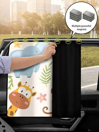 1 件儿童汽车遮阳窗帘，磁性夏季宝宝遮阳隔热窗帘，卡通图案，可用作儿童礼物
