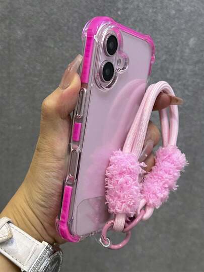 Hybrid Bumper Armor Transparent With Pink Wrist Strap Case Compatible With IPhone 17 Pro Max 17 Pro 17 Air 14 15 16 17 Pro Max 11 12 13 14 16E Shockproof Air Bag Clear Cover