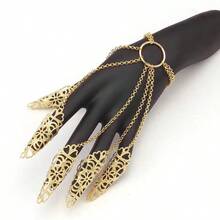 1pc Vintage Hollow Finger Chain, Gold Tassel Knuckle Hand Chain, Gothic Style Finger Chain, Luxury Creative Gothic Hand Decor, Niche Versatile Hand Accessory, Personalized Fashion, Exotic Style, Suitable For Performance Hand Decor And Daily Photo Shoot,Party Costume - Multicolor - View 3