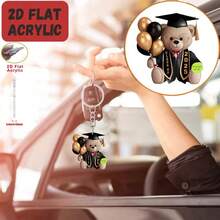 1pc 2D Flat Acrylic Keychain, Cute Graduation Bear Acrylic Keyring, Suitable For Phone, Car Air Vent, Backpack And Wallet Accessories, Perfect Gift For Friends