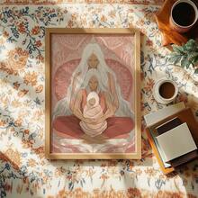 祖先疗愈 - 精美艺术版画，祖母，母亲，孩子，婴儿，世代相传，助产士，礼品插画海报，墙面装饰，灵性分娩，无框 - 彩色 - 查看 3