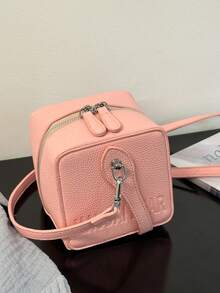 1 Pc New Style Girls' Solid Color Pu Material Cube, Shaped Mini Handbag With Zipper Closure, Interchangeable Shoulder Strap For Crossbody Or Hand Carry, Fashionable For Outings, Shopping, Parties, And Gift For Friends - A - View 13