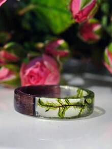 1pc Handmade Dried Flower Resin Ring For Women, Unique Design - Wood - View 3