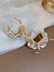 一对时尚优雅水钻花形耳环 - 金色 - 查看 2