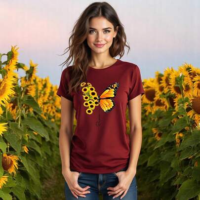 Butterfly And Sunflower Print Blouse – Unique And Meaningful Design