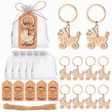 10pcs Glittering Golden Stroller Keychains Set Perfect Souvenirs For Weddings, Baby Showers, Bridal Showers, Birthday Parties Baby Shower Family Decorations Gifts