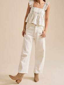 Women's Summer Floral Print Tank Tops Ruffle Cap Sleeve Bow Tie Backless Crop Top Square Neck Ruffle Hem Blouse Tops - 白色 - 查看 3