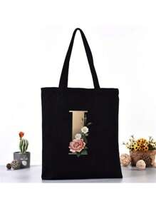 Fashion Casual Shoulder Bags Gold Letter Printing Shopper Canvas Foldable -Friendly Shopping Bag Tote Handbags Large Capacity Travel Grocery BagSchool Bag,Back To School Backpack,Large Capacity,Lightweight,Portable,Laptop Compartment, Suitable For Teen Girls Women College Students, Perfect For Back To School,College,Middle School, High School,Work , Business, Commute