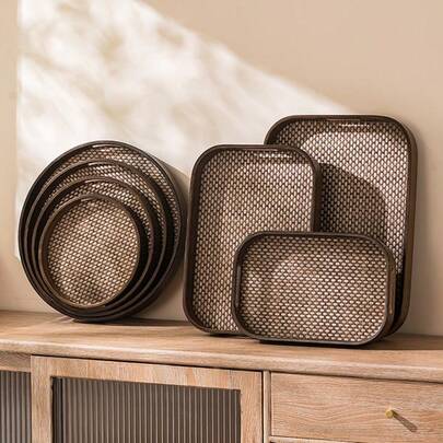 1 件实用优雅的竹木储物托盘 - 圆形或矩形，多种尺寸 | 非常适合储存茶、糕点、水果、咖啡、文具 | 复活节、开斋节、毕业典礼的完美女主人礼物