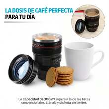 BLACK MAMUT Termo de Acero Inoxidable en Forma de Lente de Cámara, Taza de Café De Lente de Cámara, Tapa Antiderrame Con Capacidad de 300ml, Termo Para Bebidas Calientes Portatil Para Oficina, Casa, Escuela, - Negro - Ver 9