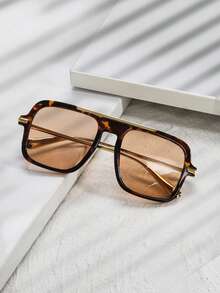 1 件大框双梁方形中性眼镜飞行员框架金属眼镜方形中性眼镜 ins 个性化街拍度假海滩配饰 - 彩色 - 查看 16