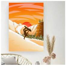 1pc Frameless Modern Minimalist Nordic Summer Wave Surfing Poster Retro Painting Colorful Sports Wall Art Suitable For Living Room, Bedroom, Dormitory, Study, Bar, Club, Coffee Shop Wall Decoration Home Decoration ,Wall Art With Frame