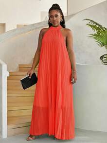 Astrid Plus Size Women's Sleeveless Solid Color Dress, Vacation Style - Burnt Orange - View 1