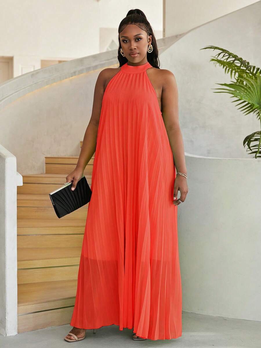 Astrid Plus Size Women's Sleeveless Solid Color Dress, Vacation Style - Burnt Orange - View 1