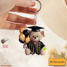 1pc 2D Flat Acrylic Keychain, Cute Graduation Bear Acrylic Keyring, Suitable For Phone, Car Air Vent, Backpack And Wallet Accessories, Perfect Gift For Friends
