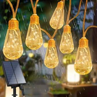 1pc 8 Modes Solar Powered Vintage Hemp Rope String Lights, Patio Garden Camping Decor, 4M 10LED Or 6M 16LED