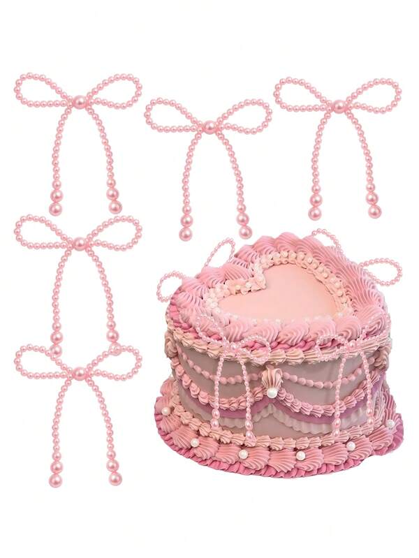 10 decorazioni per torte con fiocchi e perle rosa, set di decorazioni romantiche per torte con fiocchi, perline avvolgenti a forma di fiore e accessori floreali per decorare torte. Adatto per compleanni, festa della mamma, anniversario, matrimonio, feste di San Valentino