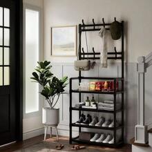 ￼ 4-Tier Shoe Rack Organizer Hanger Support Multipurpose Shoe Tennis Clothes Closet Bedroom Cabinets - màu đen - Xem 1
