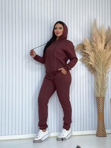 Women's Sweatshirt Set Simple Casual Daily Set - Rust Brown - View 4