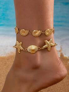 1pc Ocean Series Beach Resort-Style Foot Chain, Unique Design, Simple And Fashionable, Popular Summer Anklet, Suitable To Wear With Dresses/Shorts - Yellow Gold - View 1