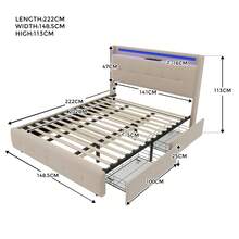 Comfortable Double Bed And Pull-Out Bed In Sizes 140x200 Cm / 160x200 Cm. Upholstered Storage Bed With LED Lighting And Two Drawers, Bed Frame With USB Charging Headboard, And Wooden Slatted Frame. Multifunctional Bed In A Modern Style, Suitable For Adults (Mattress Not Included). - 米色 - 查看 4