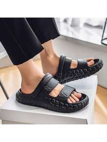 Modische perforierte Herrensandalen, Outdoor Dicksohlen dauerhafte Badelatschend - Schwarz - Übersicht 6