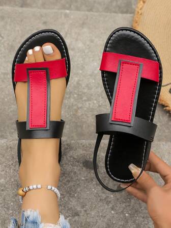 Women's Wide Roman Style Sandals, Summer Cool Breathable Flat Round Toe Elastic Band Easy To Wear Sandals