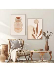 1 幅抽象画波西米亚风马蒂斯珊瑚线米色墙壁海报画廊艺术帆布画墙面印刷画客厅装饰家居装饰可选画框