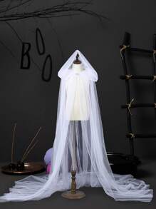 1Pc White Elegant Cloak,Gauze Vintage Hooded Cloak,Premium Classic Cape,Theme Events Supplies,Bridal Cloak,Cosplay Supplies,Stage Performance Costume,Halloween Party Decoration,Trick Or Treat Decoration For Halloween,Holiday Party Supplies