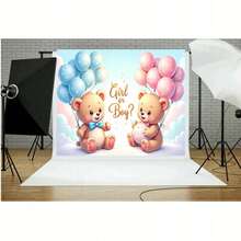Gender Reveal Backdrop, Boy/Girl Family Party Photography Background, Blue Or Pink Bear Banner Prop - G - View 2