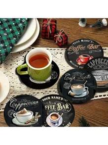 6 piezas Posavasos de madera con estampado de café - Protectores de mesa impresos de colores - Accesorios de cocina antideslizantes - Decoración del hogar - Suministros para fiestas temáticas - Regalos de inauguración de casa/Acción de Gracias para agregar un ambiente acogedor
