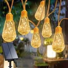 1pc 8 Modes Solar Powered Vintage Hemp Rope String Lights, Patio Garden Camping Decor, 4M 10LED Or 6M 16LED - Warm Light - View 12