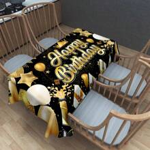 1 Pc Rectangle Tablecloth, New European & American Style Birthday Party Theme Green Football, Blue & Gold Balloon Flag Decor Tablecloth, Washable & Reusable, Suitable For Daily Dining Room, Living Room, Theme Party Events