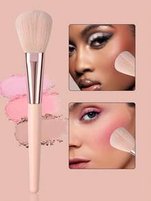 1Pc Sculpting Blush Brush - Powder Blush & Contour Tool For Refined Glam Look, Soft Hair Makeup Essential - Apricot - View 2