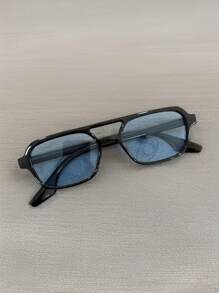 1pc Small Frame Double Beam Square Fashion Glasses, Y2K Fashion Glasses For Men , Suitable For Summer Sun Protection, Beach Vacation, Outdoor Sports, Parties, Travel, Self-Driving, Fishing, Street Photography Decorative Accessories For Summer Beach Vacation,Outdoor,Travel