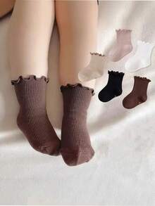 10pcs/5 Pairs Baby Socks With Ruffled Cuffs, Vintage Princess Style, For 0-5 Years Old