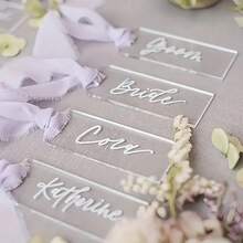 20/30 miếng thẻ tên acrylic trong suốt cho cổng cưới, thẻ đặt chỗ acrylic trống kèm ruy băng/dây đay, 1.77" X 3.5", nhãn tên chỗ ngồi kèm ruy băng, biển báo DIY trong suốt cho số bàn, tên khách, phù hợp trang trí đám cưới, tiệc, bữa tối và sự kiện - Nhiều màu - Xem 3